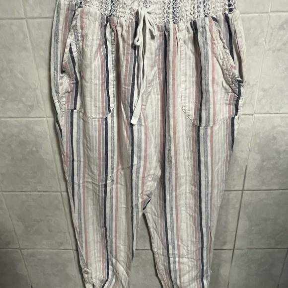 Rewash Pink and Blue linen Pants  with Elastic Waistband and candy stripes - Picture 1 of 5